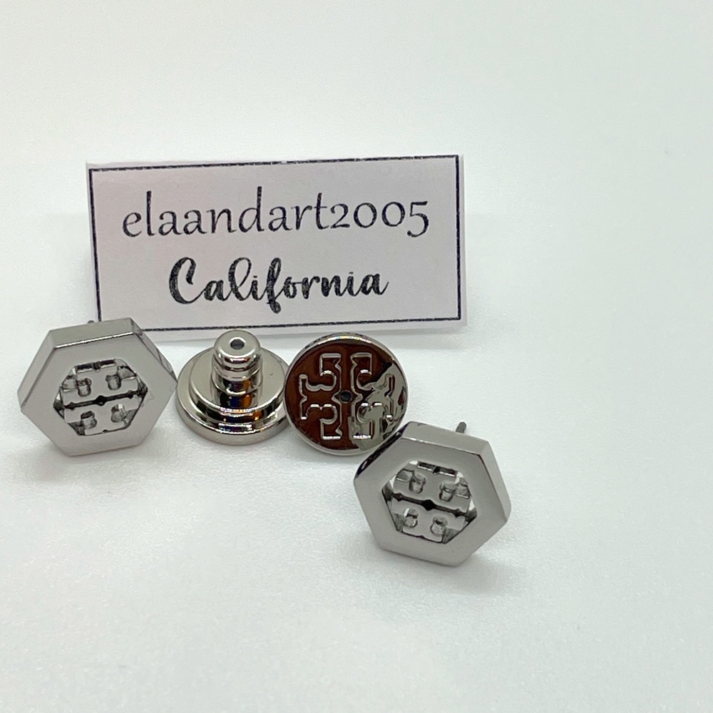 TORY BURCH HEX-LOGO STUD EARRING NWT